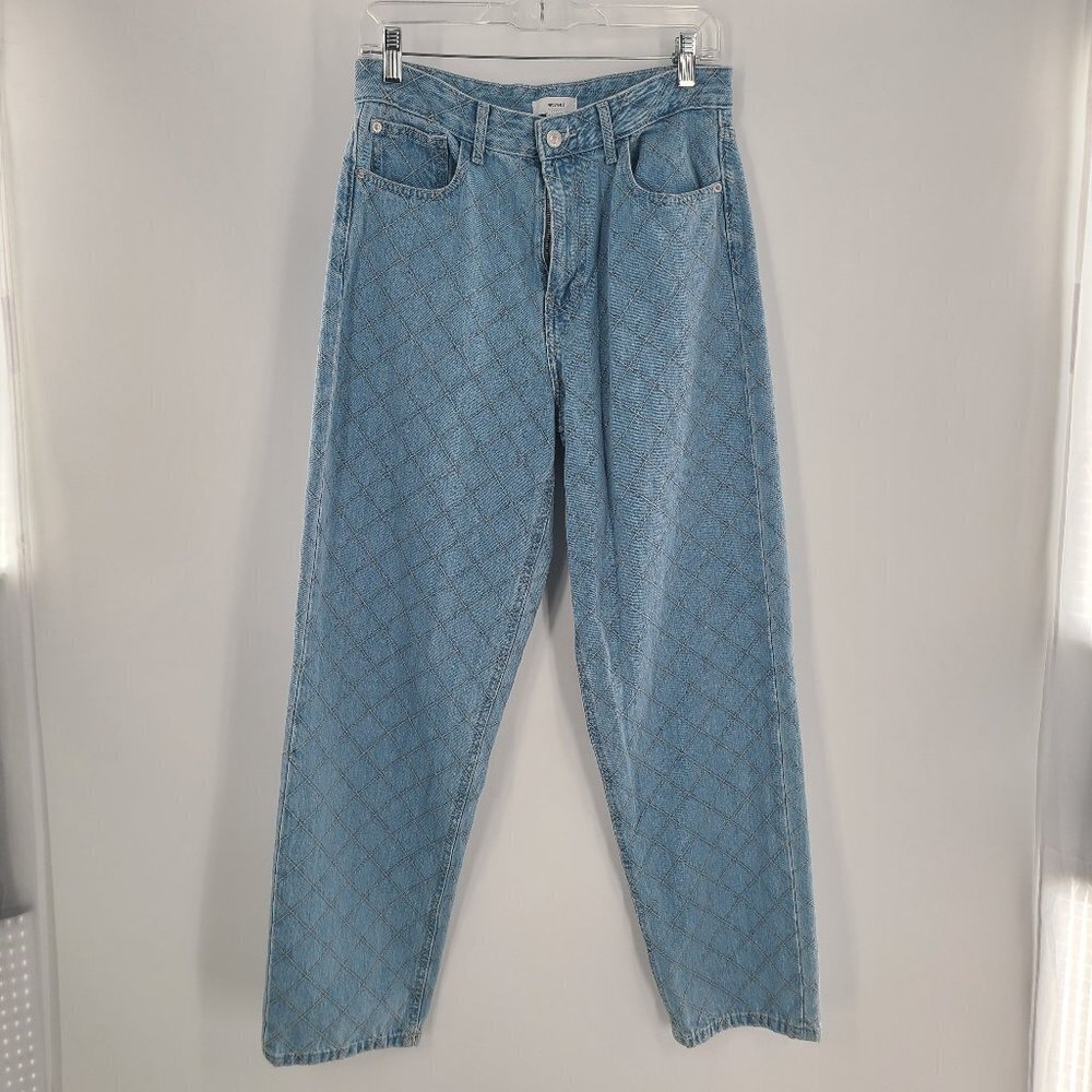 Forever 21 Relaxed Lattice diamond Stitch Jeans Size 29 High Waist Light Blue